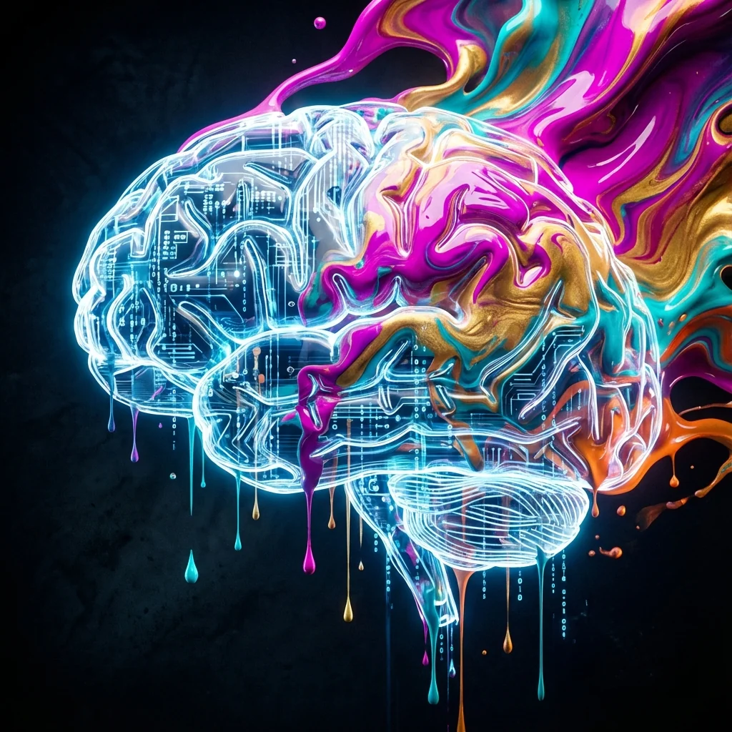 Abstract digital brain merging with art