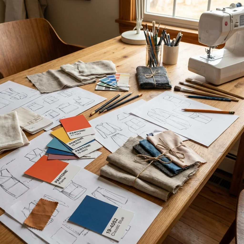 Creative workspace with sketches